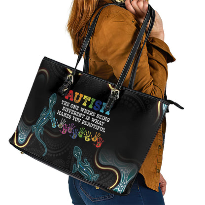 Australia Autism Support Aboriginal Lizard Leather Tote Bag