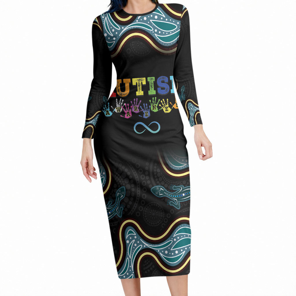 Australia Autism Support Aboriginal Lizard Long Sleeve Bodycon Dress