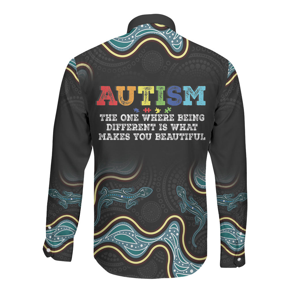 Australia Autism Support Aboriginal Lizard Long Sleeve Button Shirt