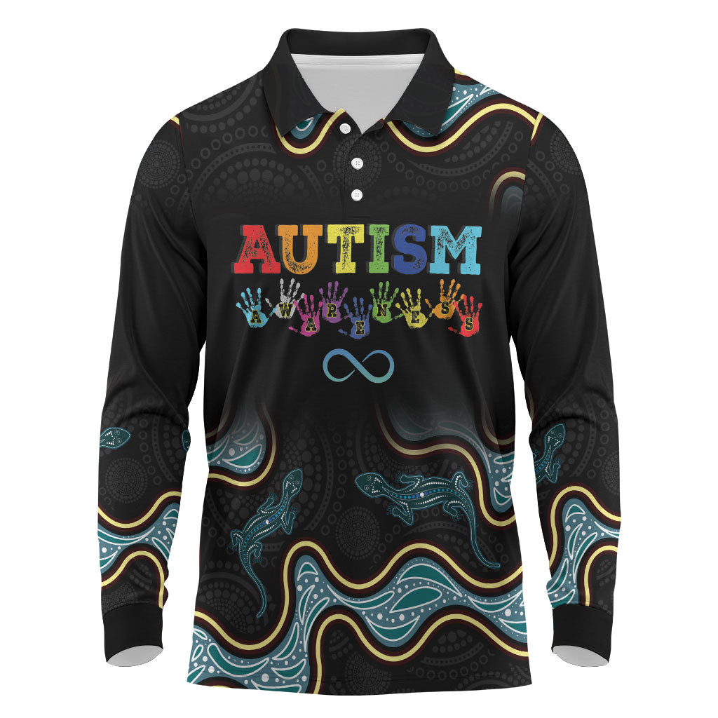 Australia Autism Support Aboriginal Lizard Long Sleeve Polo Shirt