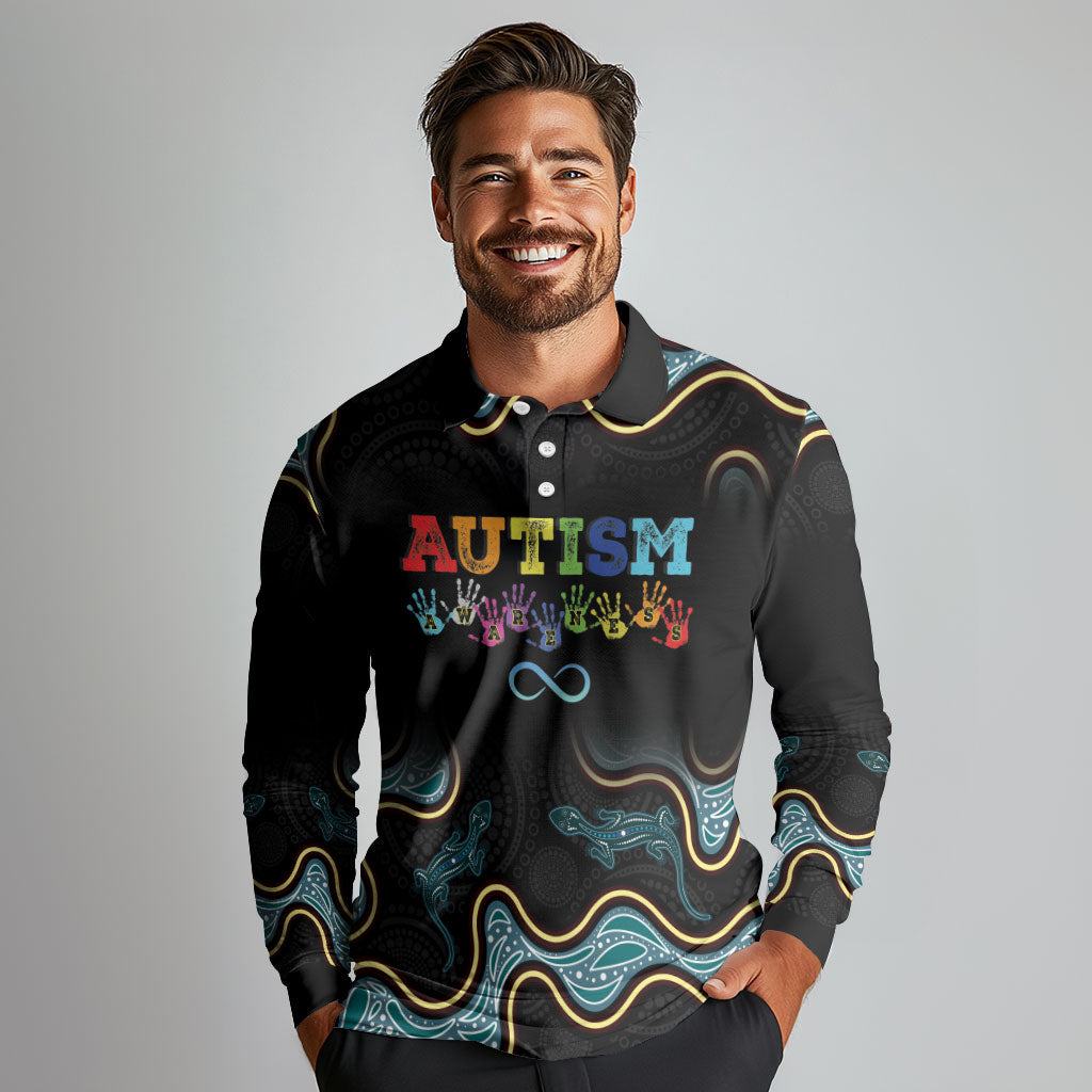 Australia Autism Support Aboriginal Lizard Long Sleeve Polo Shirt