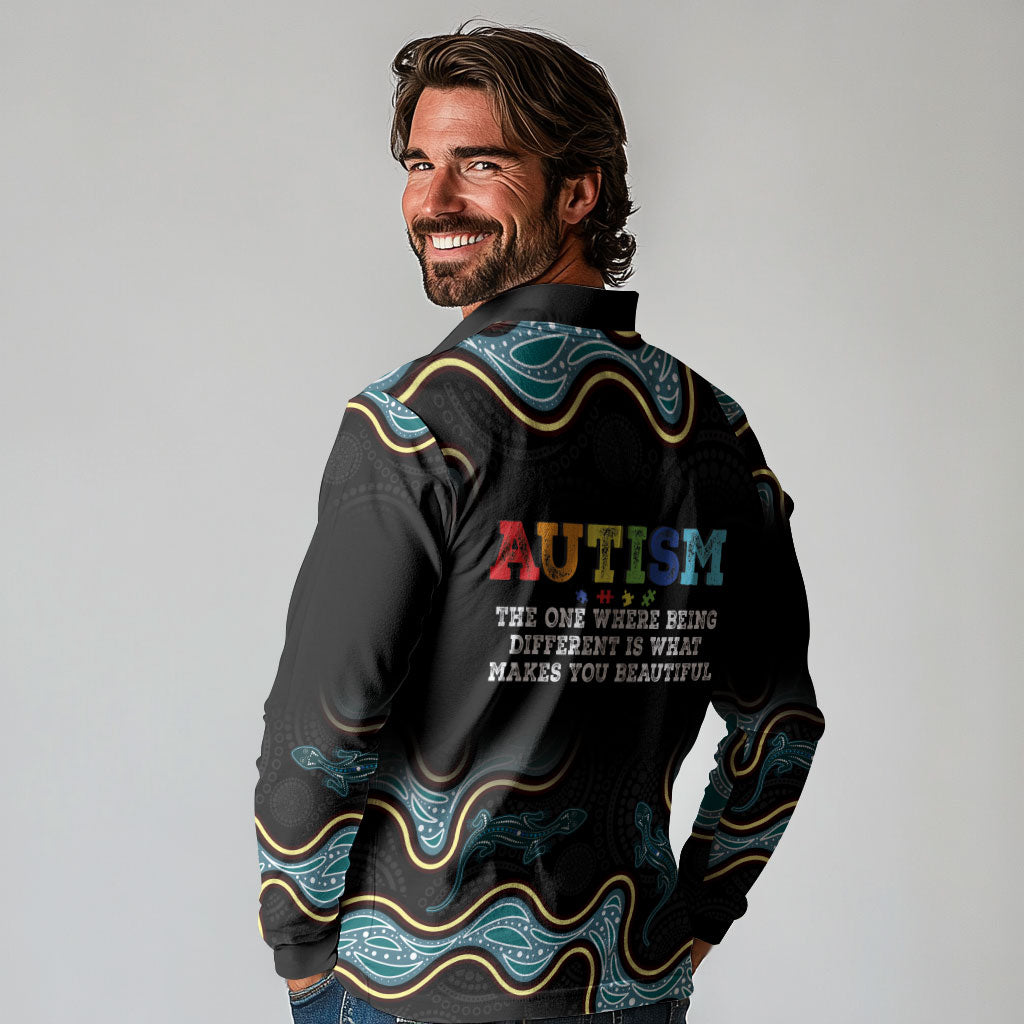 Australia Autism Support Aboriginal Lizard Long Sleeve Polo Shirt