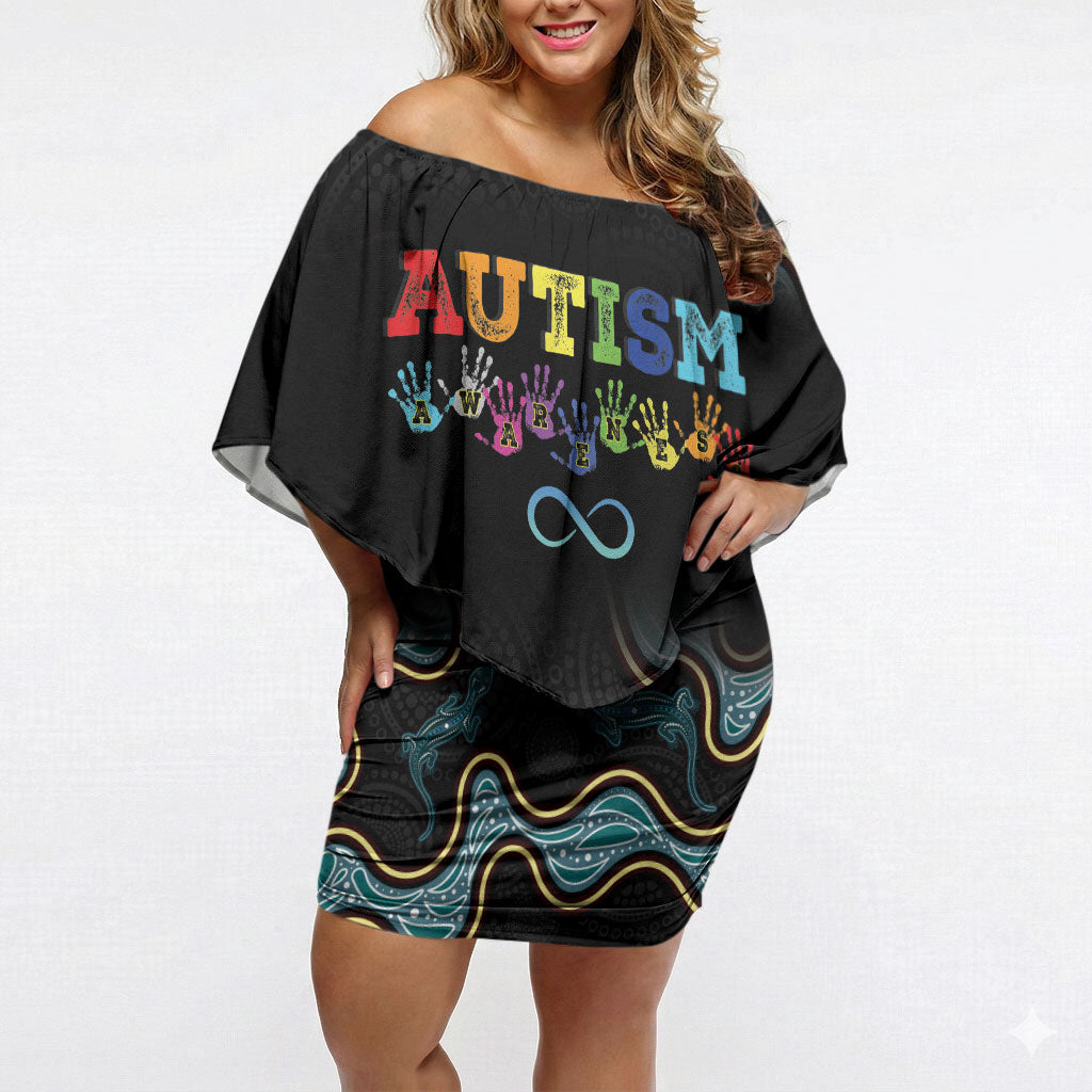 Australia Autism Support Aboriginal Lizard Off Shoulder Short Dress