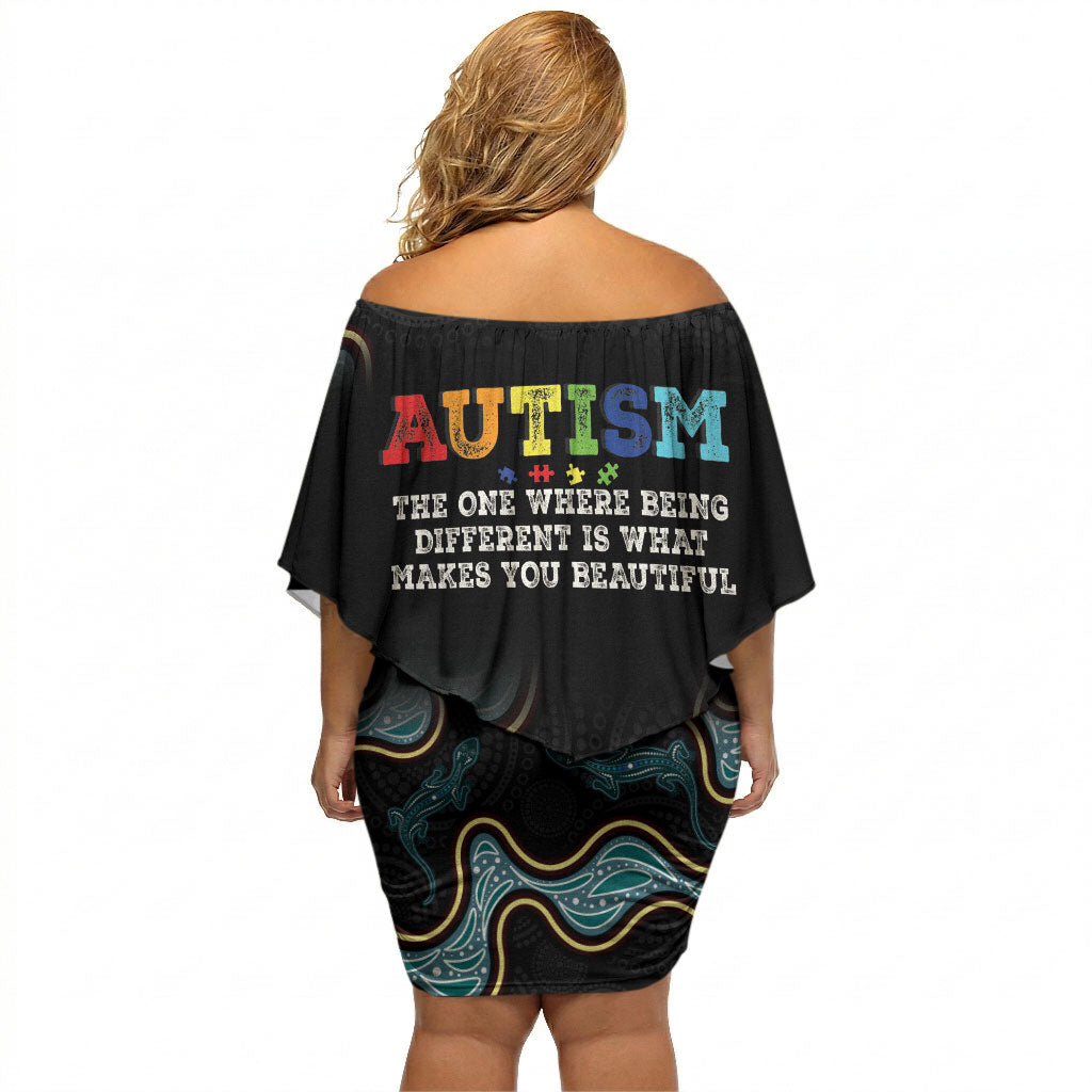 Australia Autism Support Aboriginal Lizard Off Shoulder Short Dress
