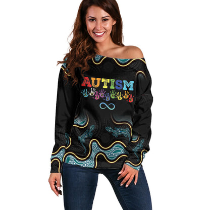 Australia Autism Support Aboriginal Lizard Off Shoulder Sweater