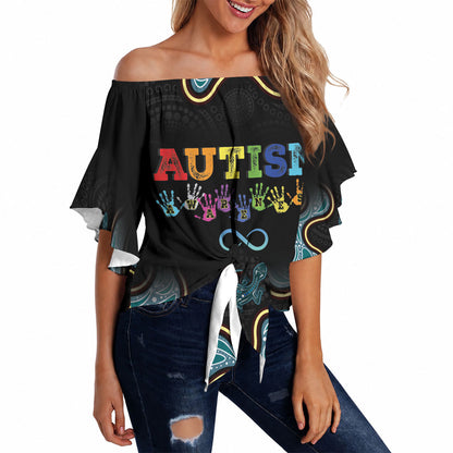 Australia Autism Support Aboriginal Lizard Off Shoulder Wrap Waist Top