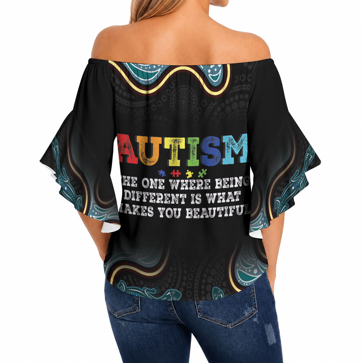 Australia Autism Support Aboriginal Lizard Off Shoulder Wrap Waist Top