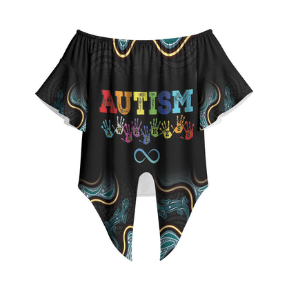 Australia Autism Support Aboriginal Lizard Off Shoulder Wrap Waist Top