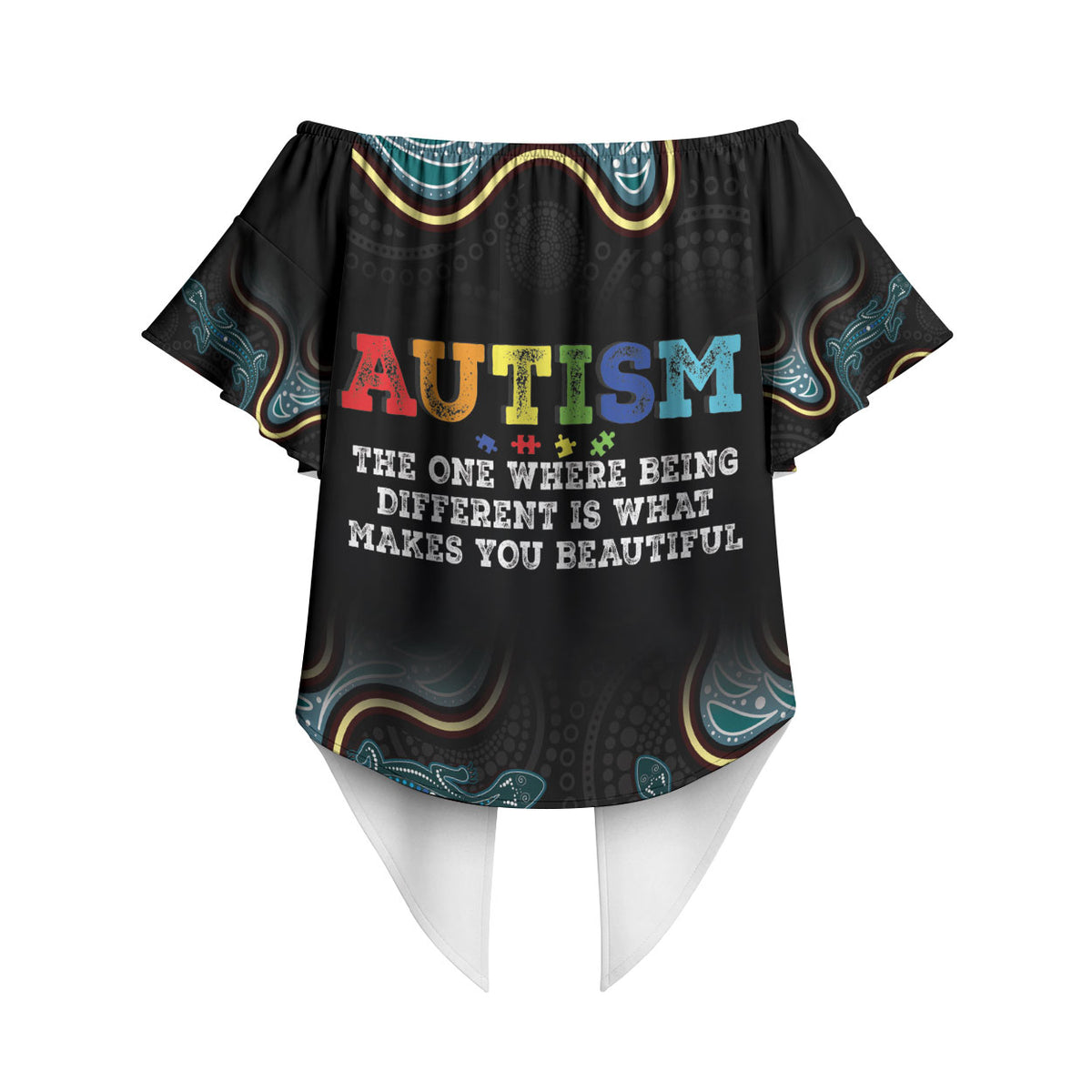Australia Autism Support Aboriginal Lizard Off Shoulder Wrap Waist Top