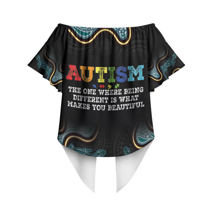 Australia Autism Support Aboriginal Lizard Off Shoulder Wrap Waist Top