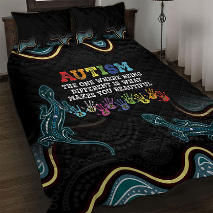 Australia Autism Support Aboriginal Lizard Quilt Bed Set