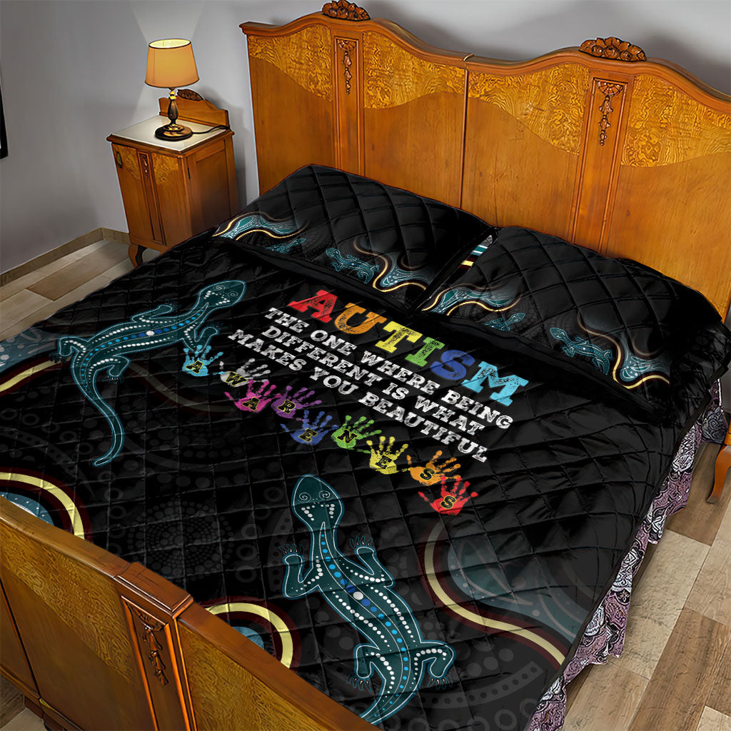 Australia Autism Support Aboriginal Lizard Quilt Bed Set