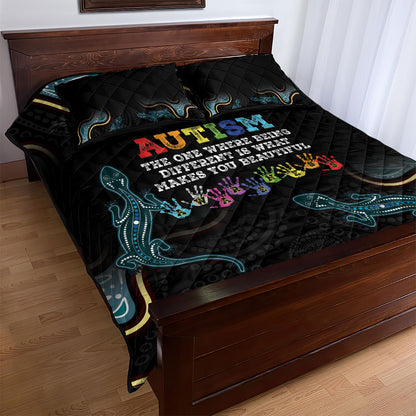 Australia Autism Support Aboriginal Lizard Quilt Bed Set