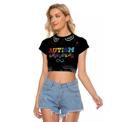 Australia Autism Support Aboriginal Lizard Raglan Cropped T Shirt