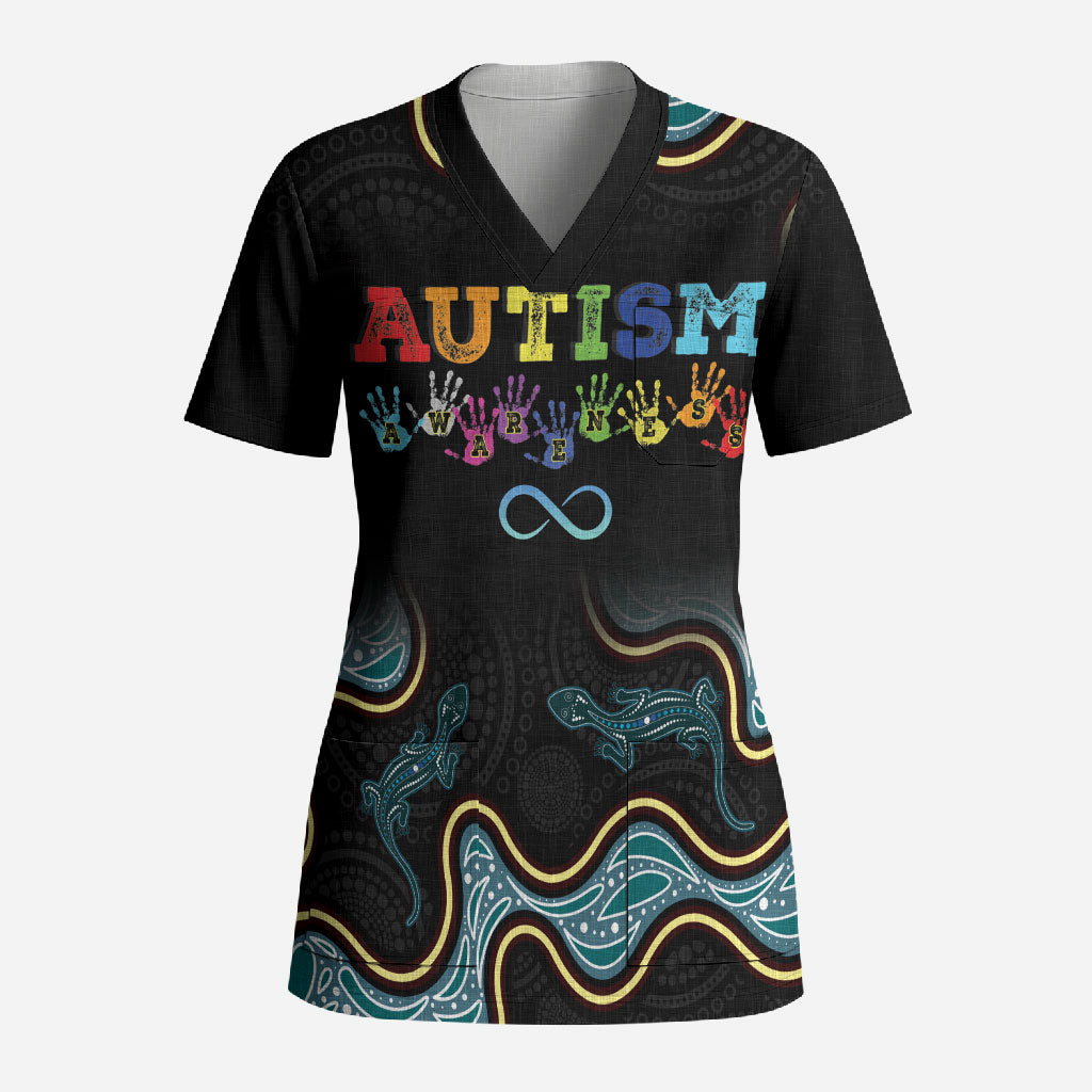 Australia Autism Support Aboriginal Lizard Scrub Top