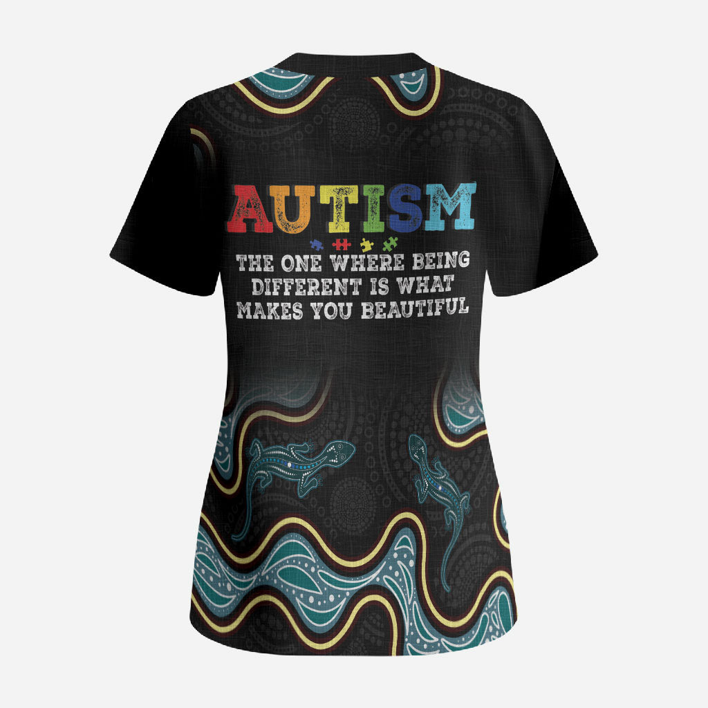 Australia Autism Support Aboriginal Lizard Scrub Top