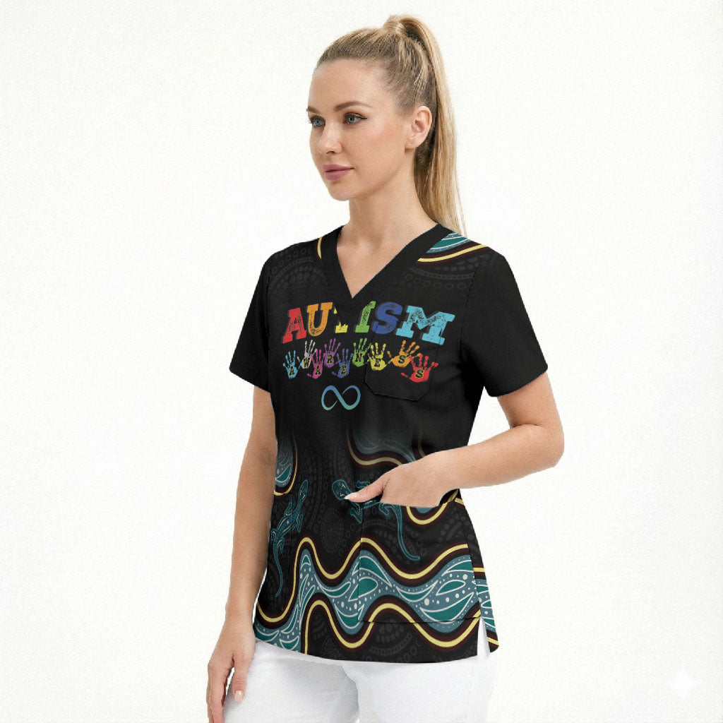 Australia Autism Support Aboriginal Lizard Scrub Top