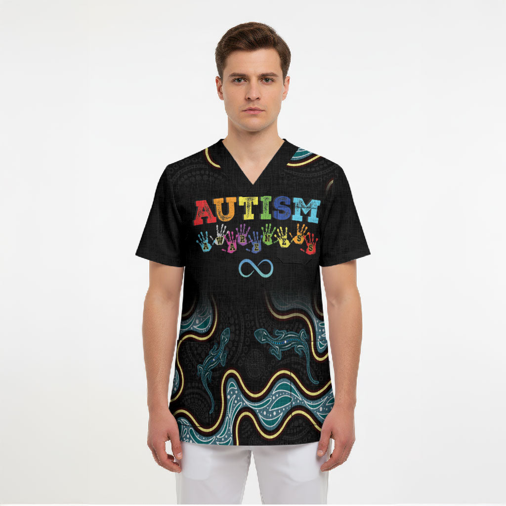 Australia Autism Support Aboriginal Lizard Scrub Top