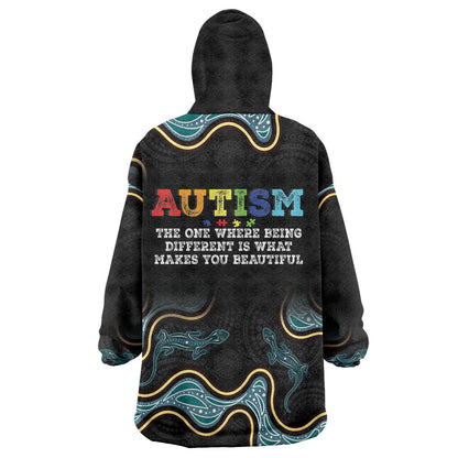 Australia Autism Support Aboriginal Lizard Wearable Blanket Hoodie