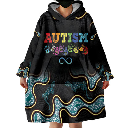 Australia Autism Support Aboriginal Lizard Wearable Blanket Hoodie