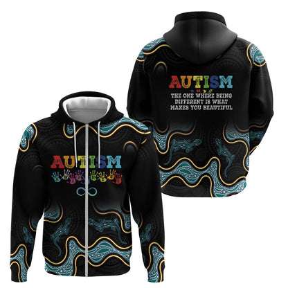 Australia Autism Support Aboriginal Lizard Zip Hoodie