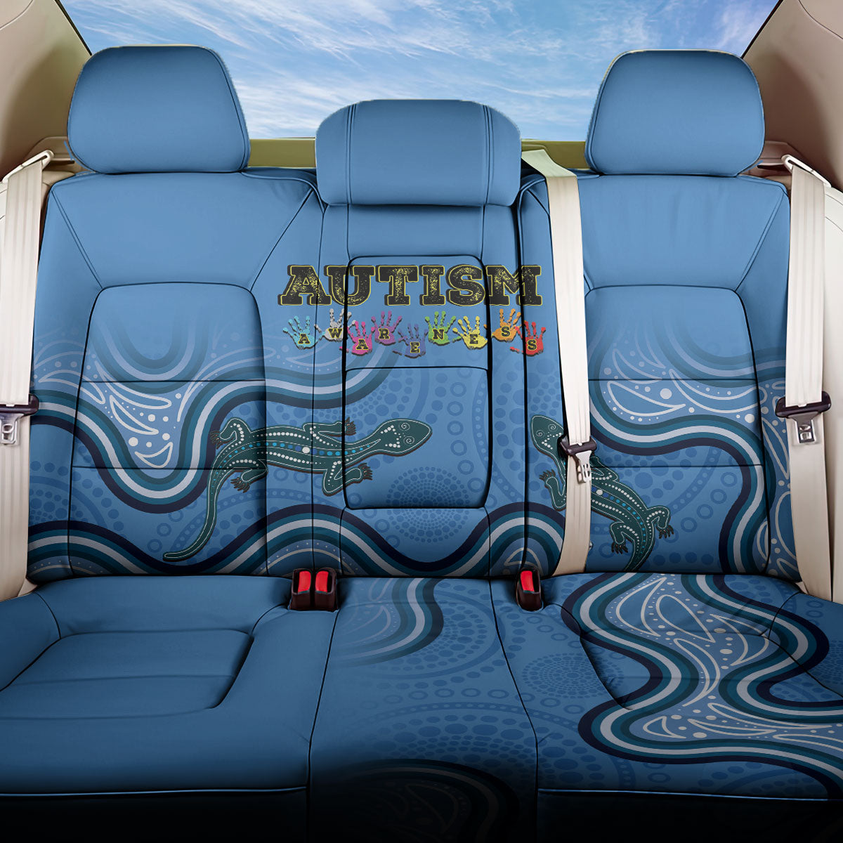 Australia Autism Support Back Car Seat Cover In April We Wear Blue Aboriginal Lizard