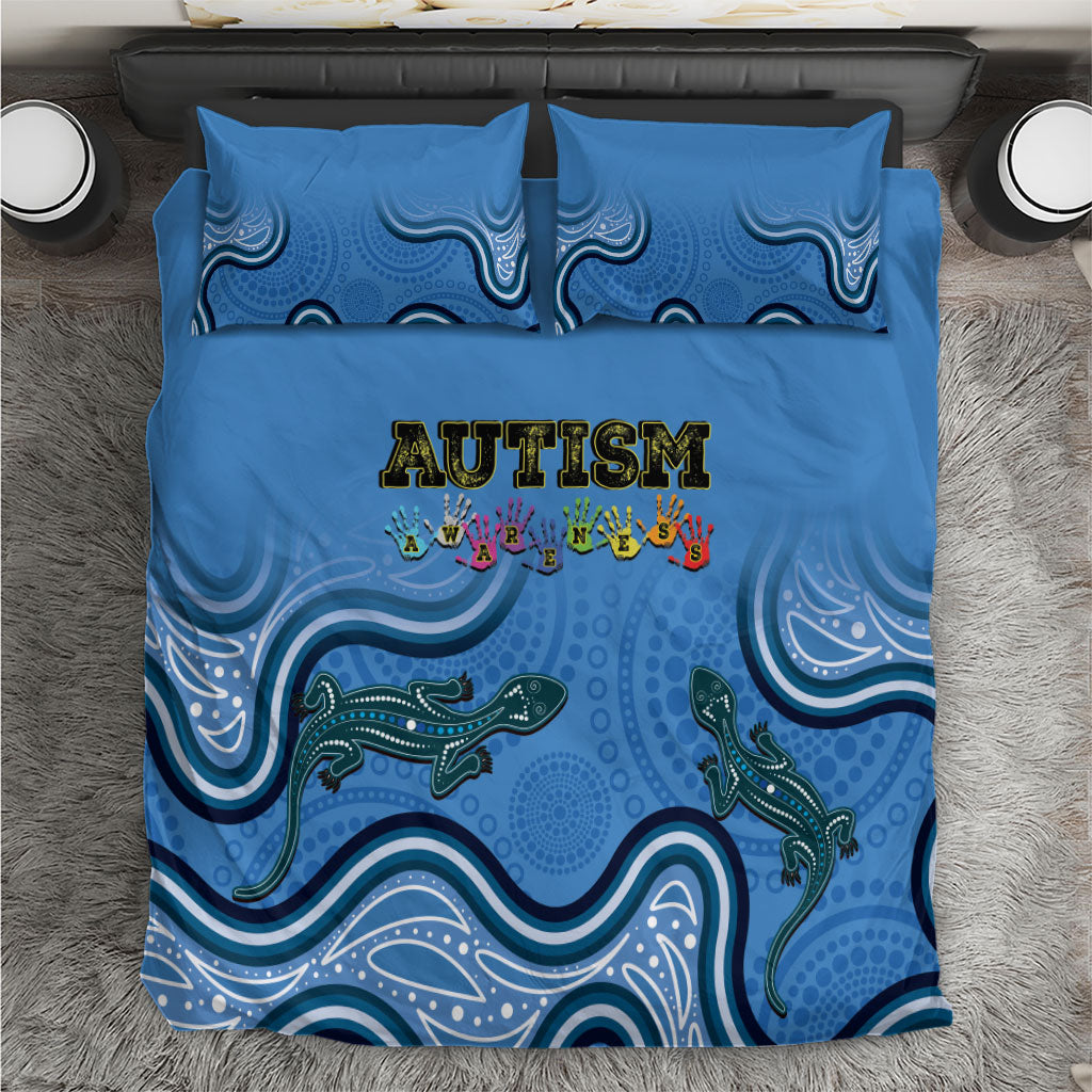 Australia Autism Support Bedding Set In April We Wear Blue Aboriginal Lizard