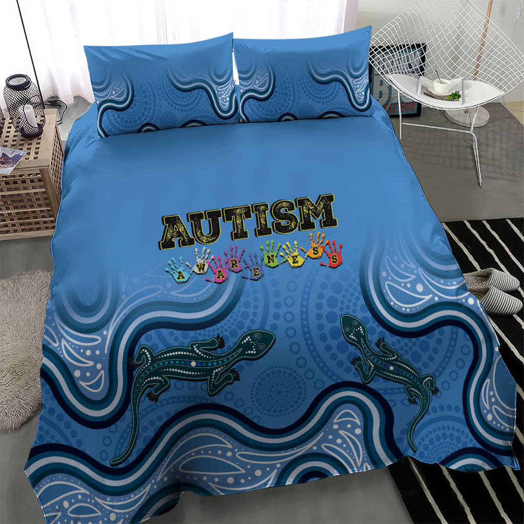 Australia Autism Support Bedding Set In April We Wear Blue Aboriginal Lizard
