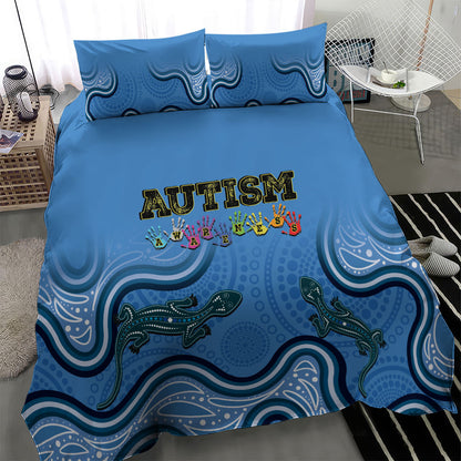 Australia Autism Support Bedding Set In April We Wear Blue Aboriginal Lizard