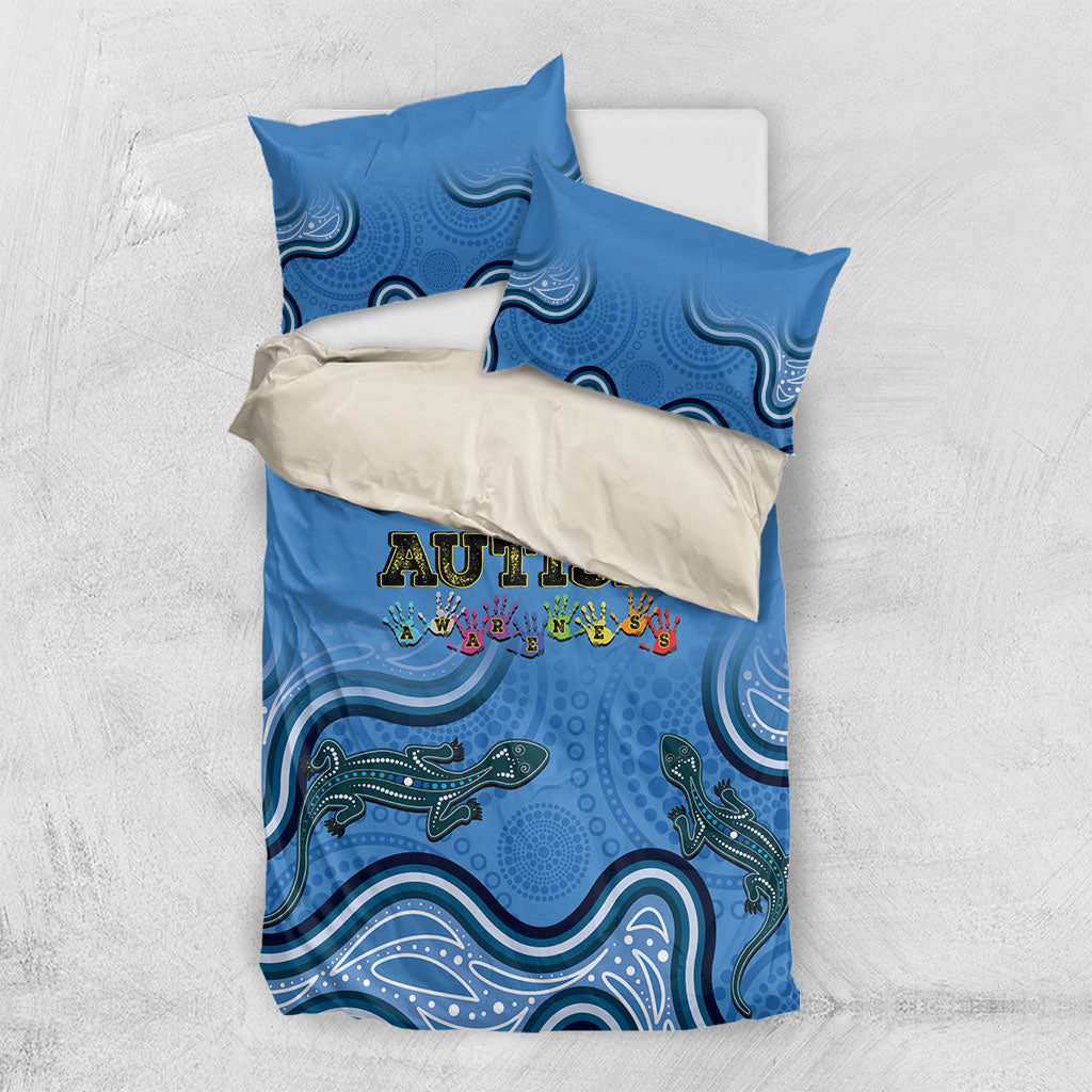 Australia Autism Support Bedding Set In April We Wear Blue Aboriginal Lizard