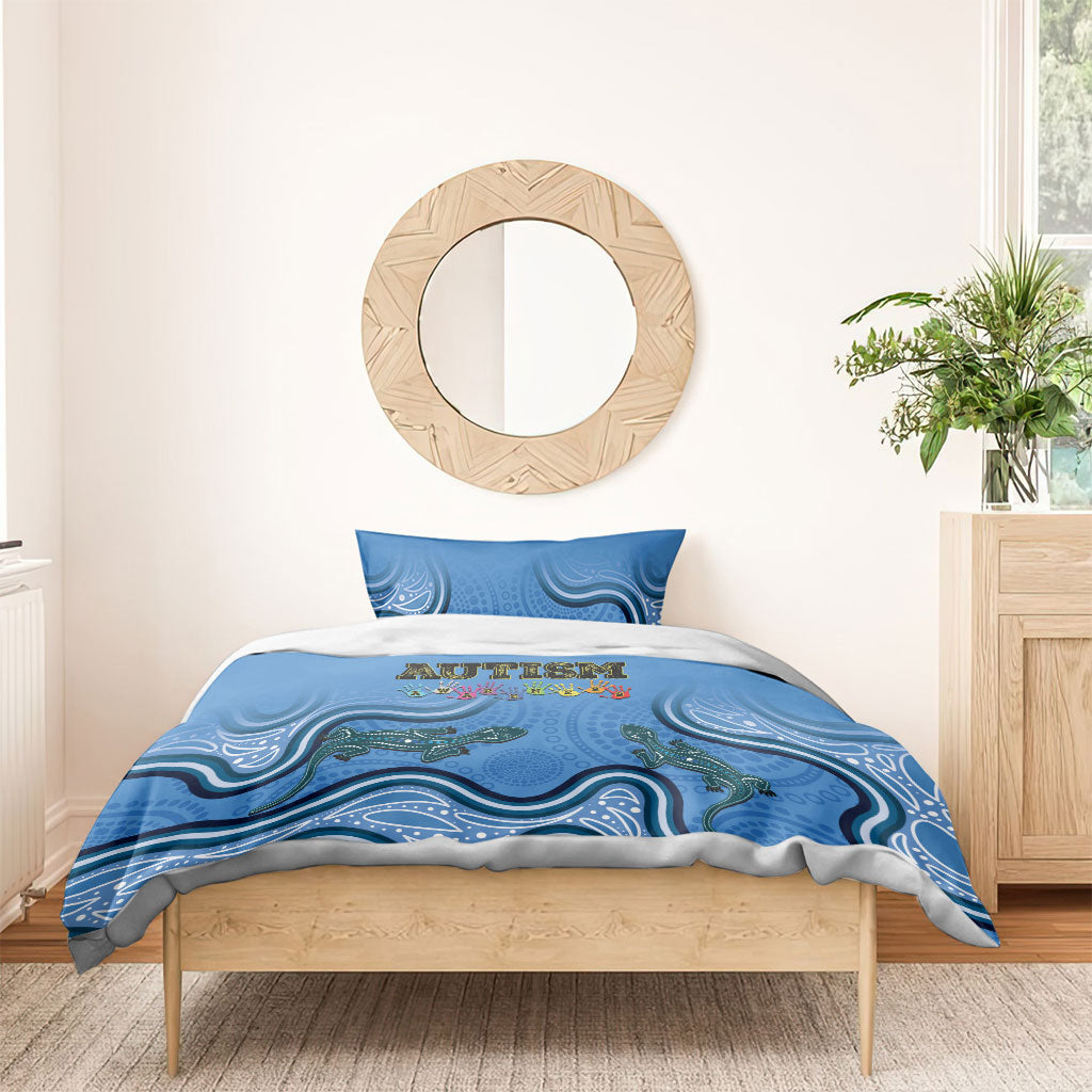 Australia Autism Support Bedding Set In April We Wear Blue Aboriginal Lizard