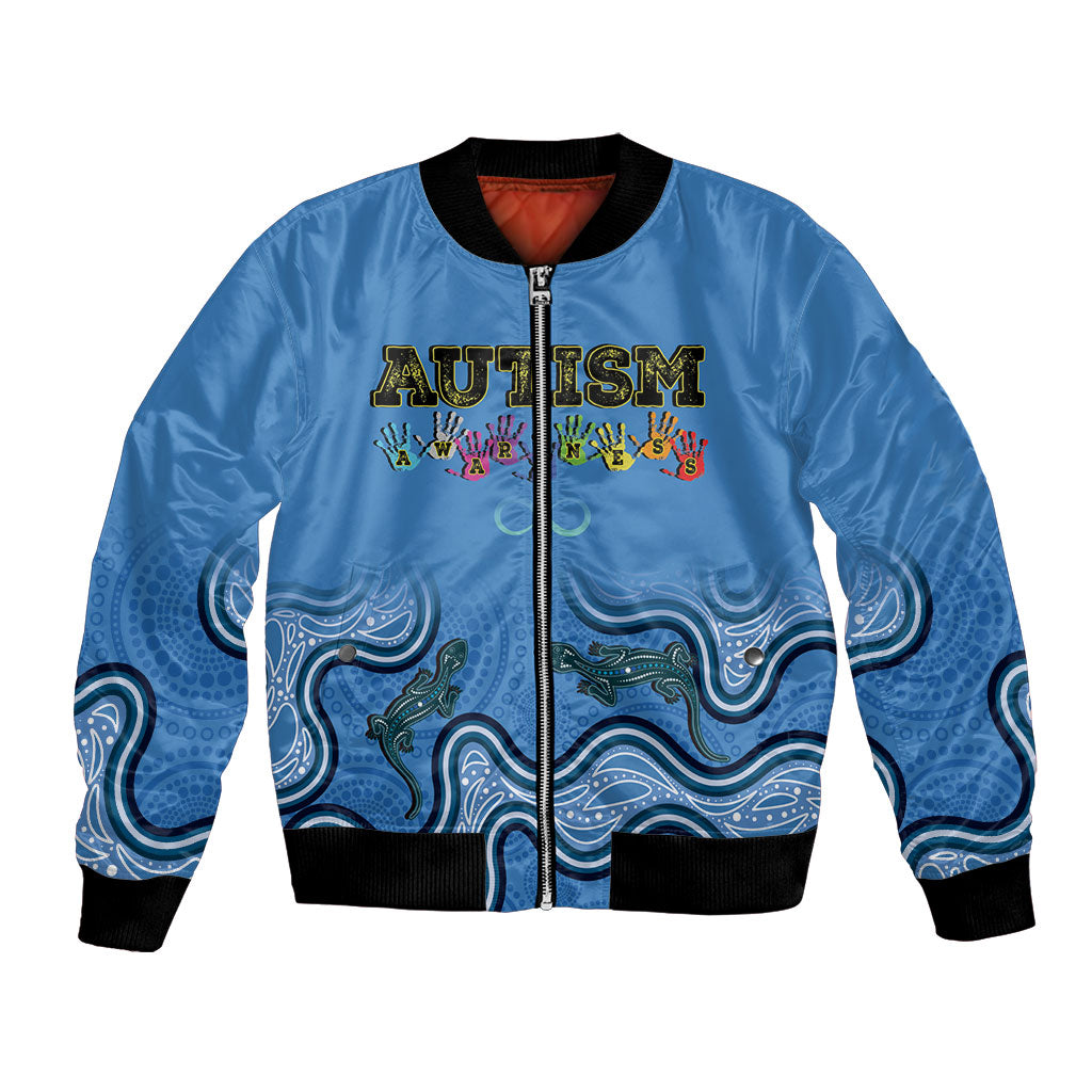 Australia Autism Support Bomber Jacket In April We Wear Blue Aboriginal Lizard