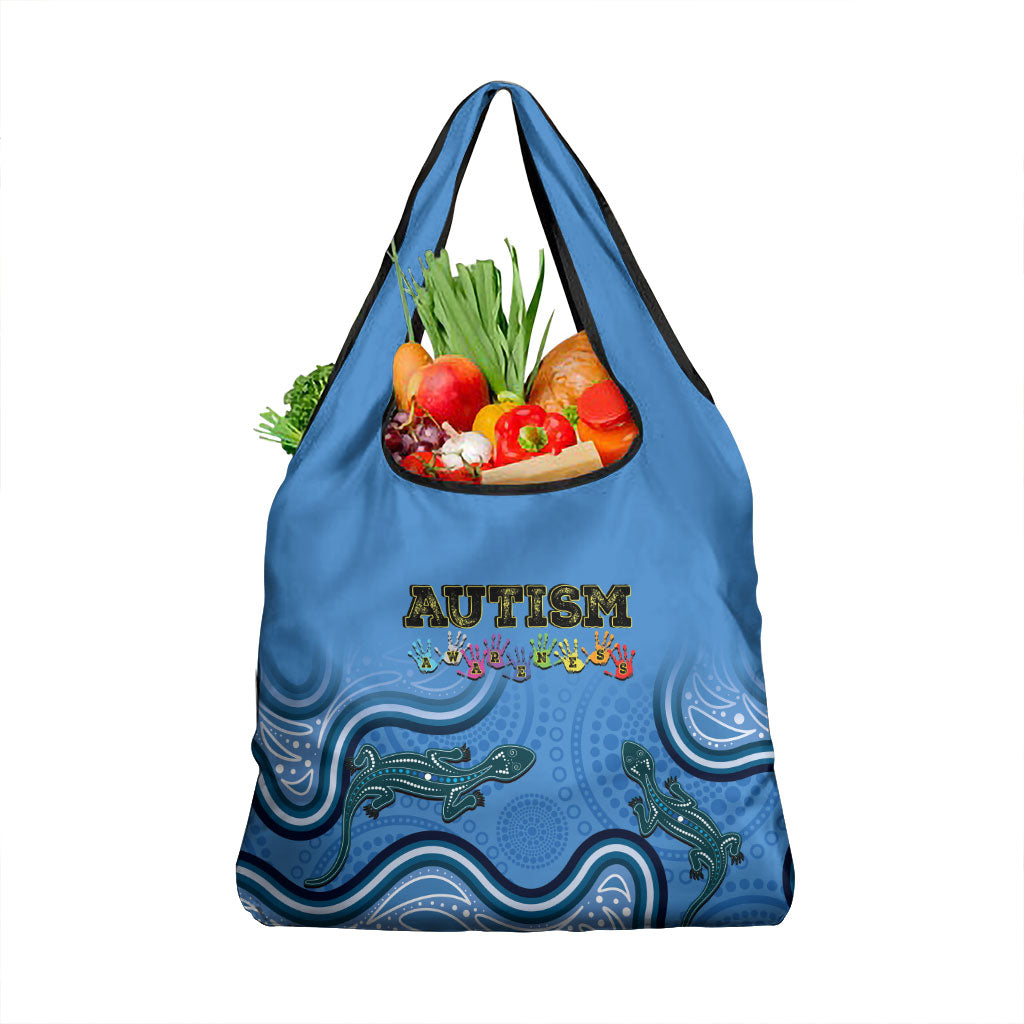 Australia Autism Support Grocery Bag In April We Wear Blue Aboriginal Lizard