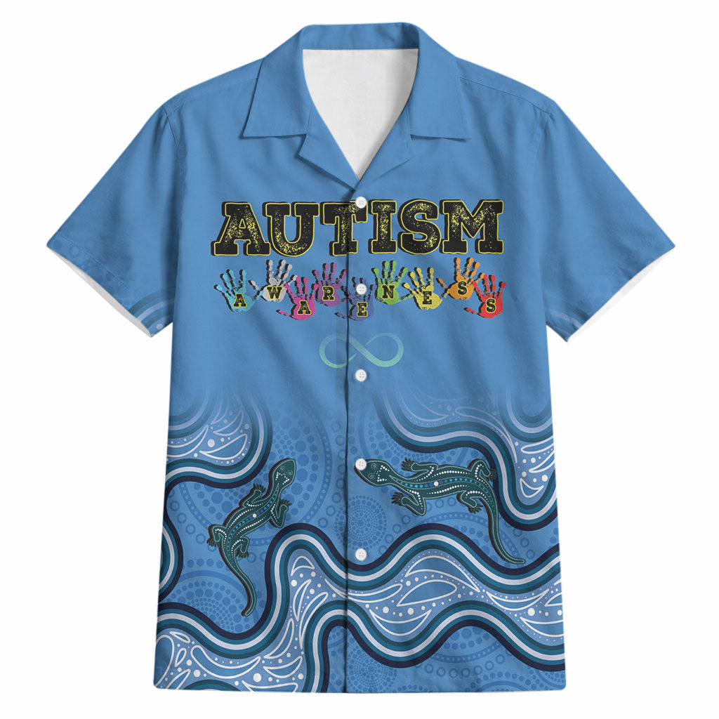 Australia Autism Support Hawaiian Shirt In April We Wear Blue Aboriginal Lizard