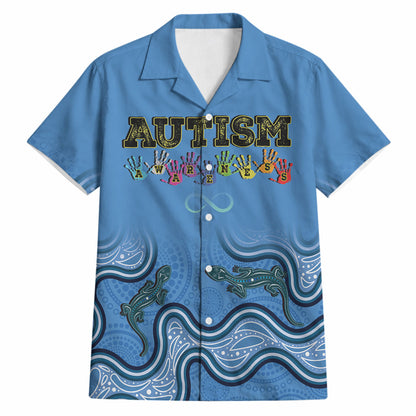 Australia Autism Support Hawaiian Shirt In April We Wear Blue Aboriginal Lizard