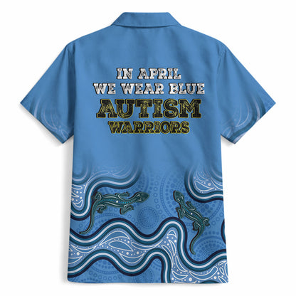 Australia Autism Support Hawaiian Shirt In April We Wear Blue Aboriginal Lizard
