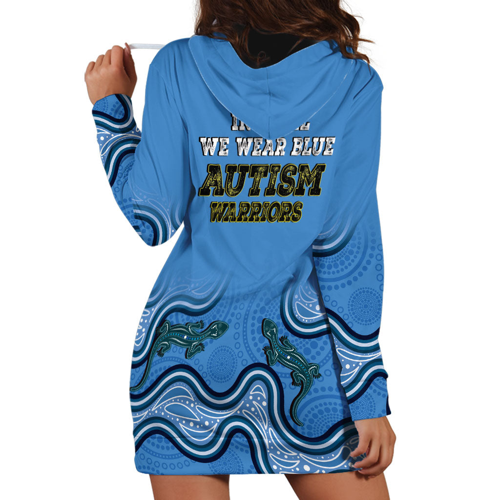 Australia Autism Support Hoodie Dress In April We Wear Blue Aboriginal Lizard