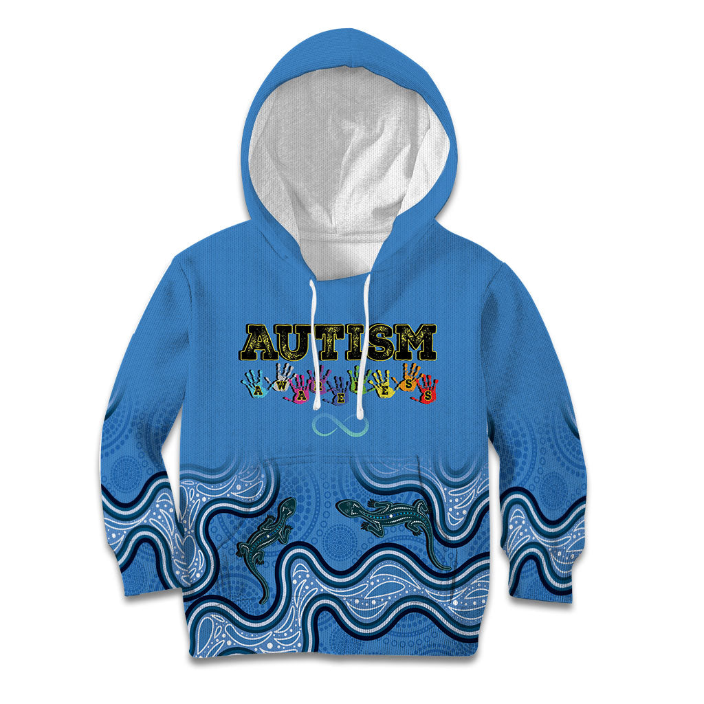 Australia Autism Support Kid Hoodie In April We Wear Blue Aboriginal Lizard