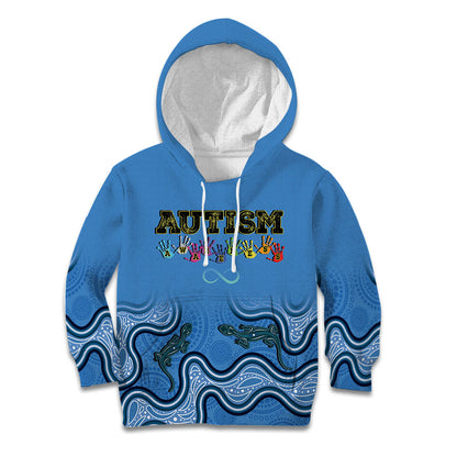 Australia Autism Support Kid Hoodie In April We Wear Blue Aboriginal Lizard
