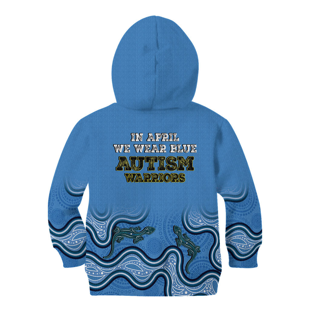 Australia Autism Support Kid Hoodie In April We Wear Blue Aboriginal Lizard