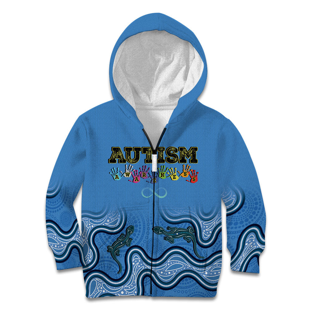 Australia Autism Support Kid Hoodie In April We Wear Blue Aboriginal Lizard