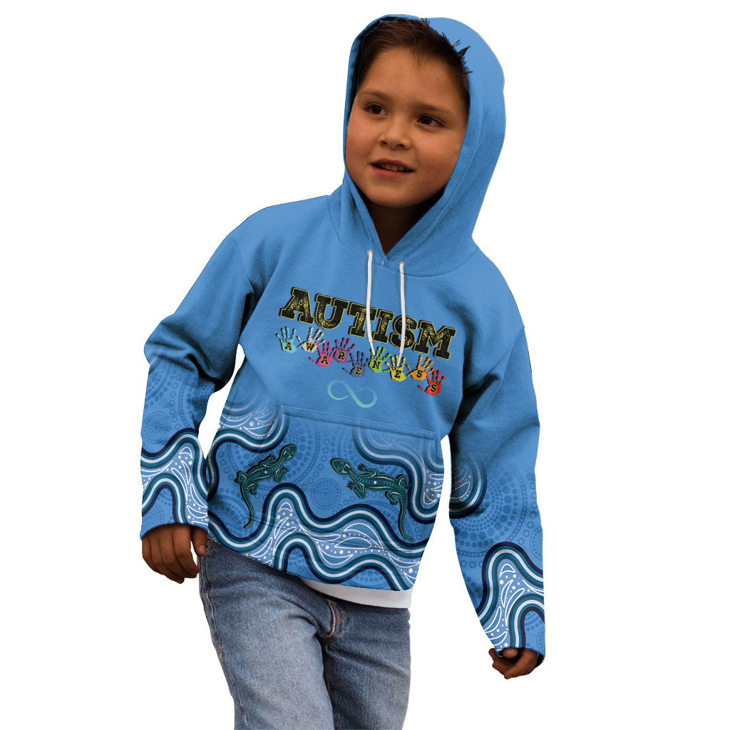 Australia Autism Support Kid Hoodie In April We Wear Blue Aboriginal Lizard