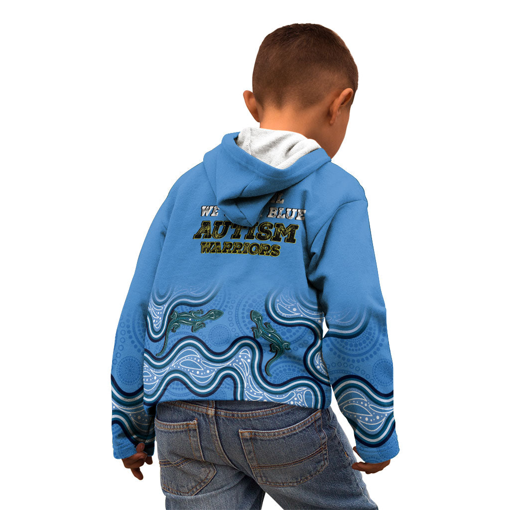 Australia Autism Support Kid Hoodie In April We Wear Blue Aboriginal Lizard
