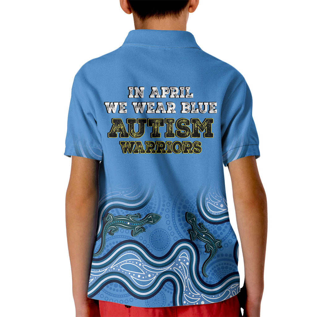 Australia Autism Support Kid Polo Shirt In April We Wear Blue Aboriginal Lizard