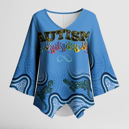 Australia Autism Support Kimono Sleeve Blouse In April We Wear Blue Aboriginal Lizard