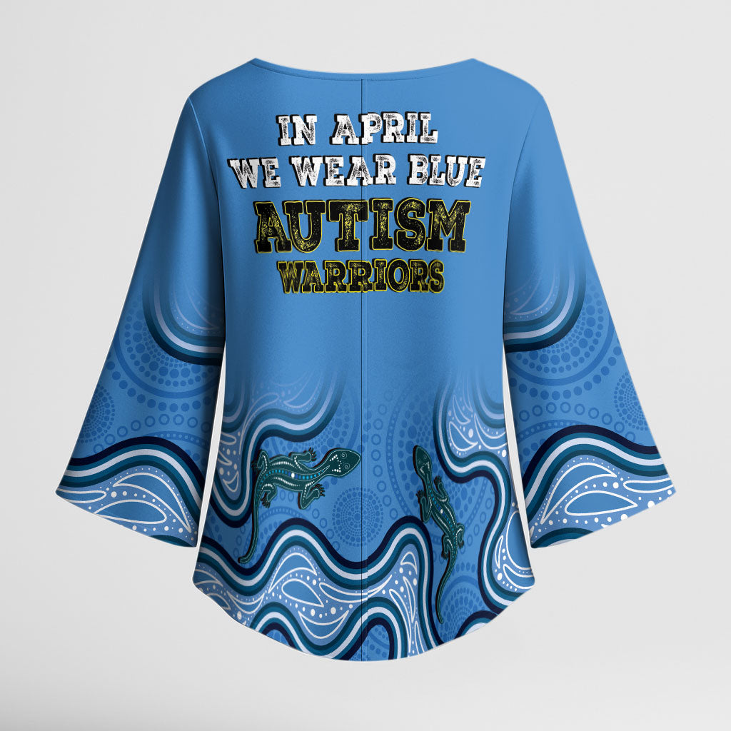 Australia Autism Support Kimono Sleeve Blouse In April We Wear Blue Aboriginal Lizard