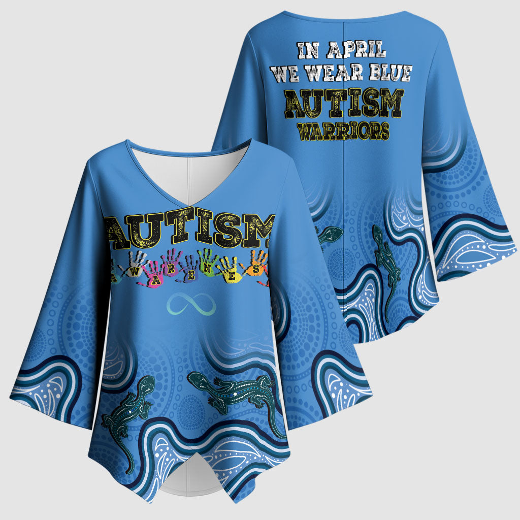 Australia Autism Support Kimono Sleeve Blouse In April We Wear Blue Aboriginal Lizard
