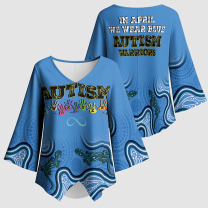 Australia Autism Support Kimono Sleeve Blouse In April We Wear Blue Aboriginal Lizard