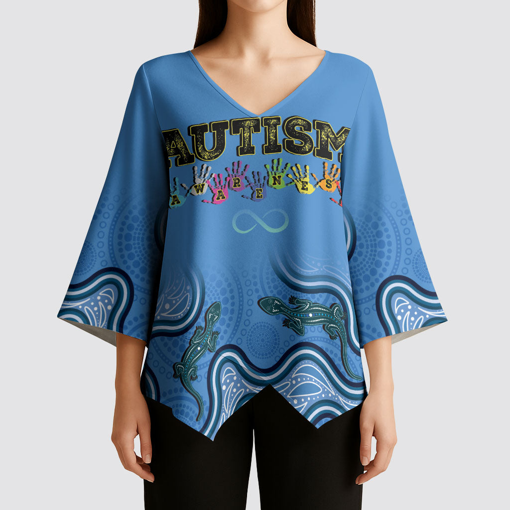 Australia Autism Support Kimono Sleeve Blouse In April We Wear Blue Aboriginal Lizard