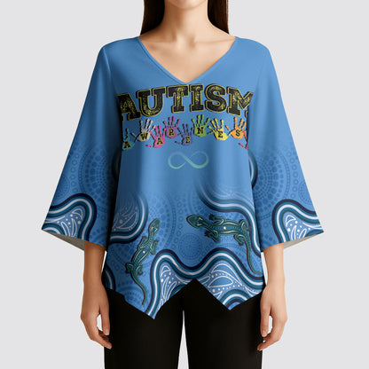Australia Autism Support Kimono Sleeve Blouse In April We Wear Blue Aboriginal Lizard